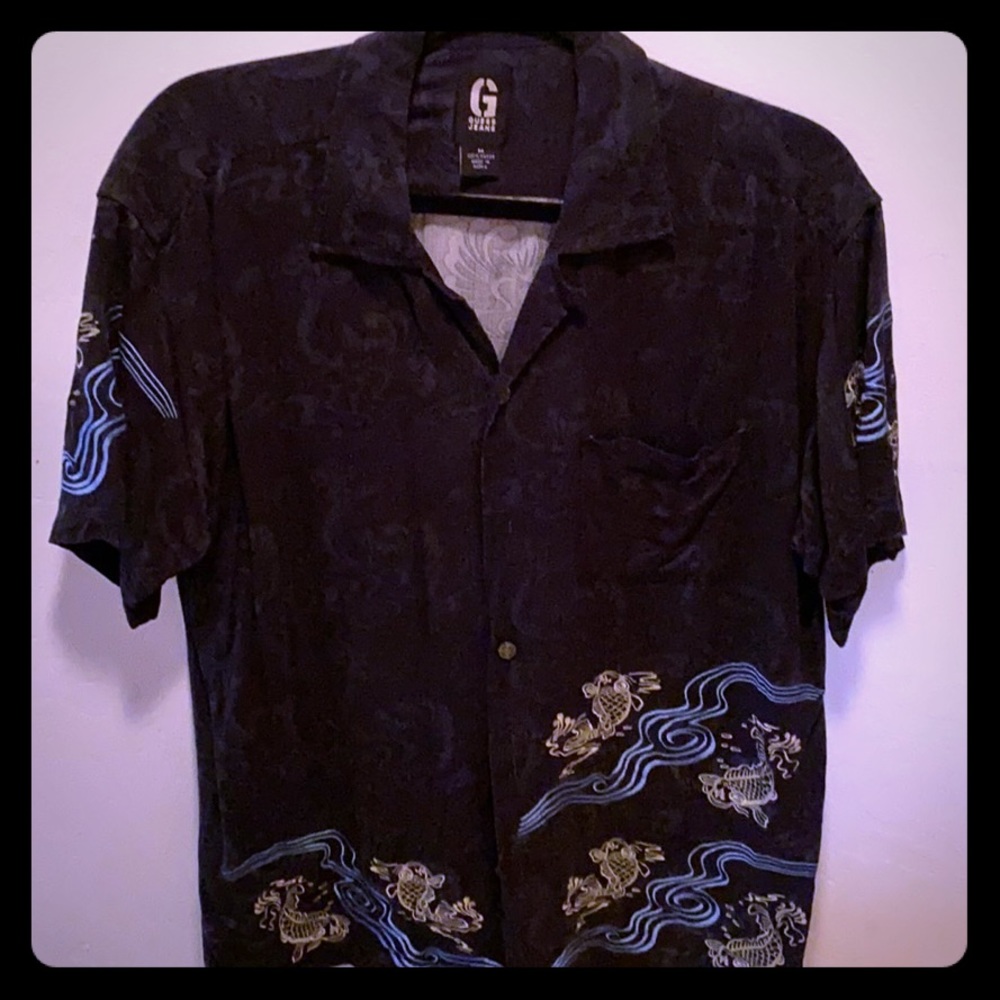 Vintage Guess Embroidered Koi Fish Men’s Shirt M